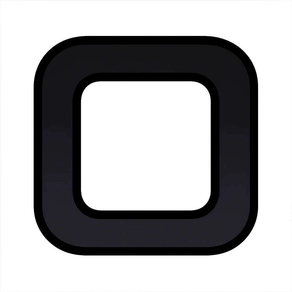icon of a square with rounded corners, white center, seamless ombre effect to black outside, no visible border, no text emoji