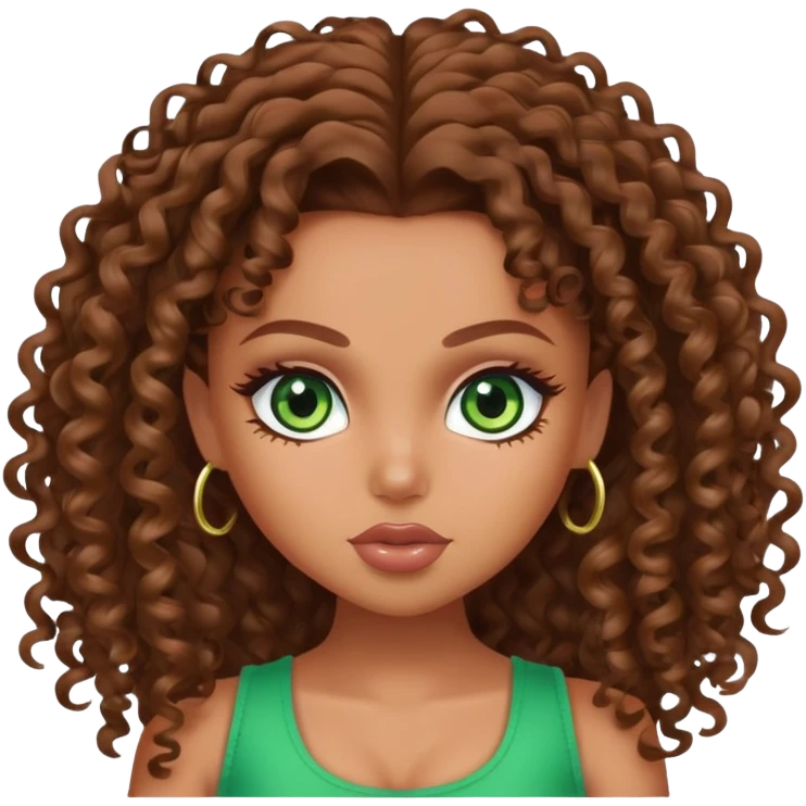 pretty bratz baddie, tan skin, curly brown hair, green eyes emoji