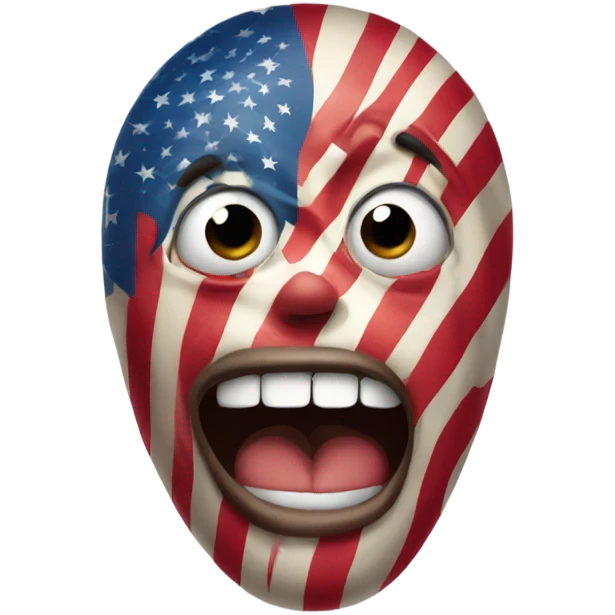 American flag with a scared face emoji