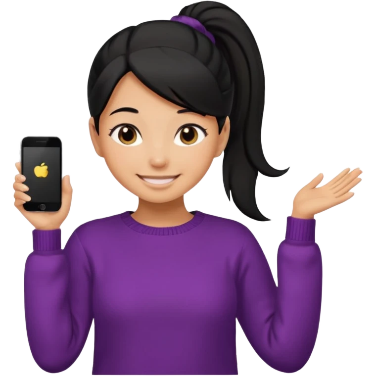 cewe lembut rambut hitam  kuncir satu kayak cute gitu tapi gausah adakepangnya  dan sudah agak dewasa gitu bajunya yang cute sweater senyum emoji