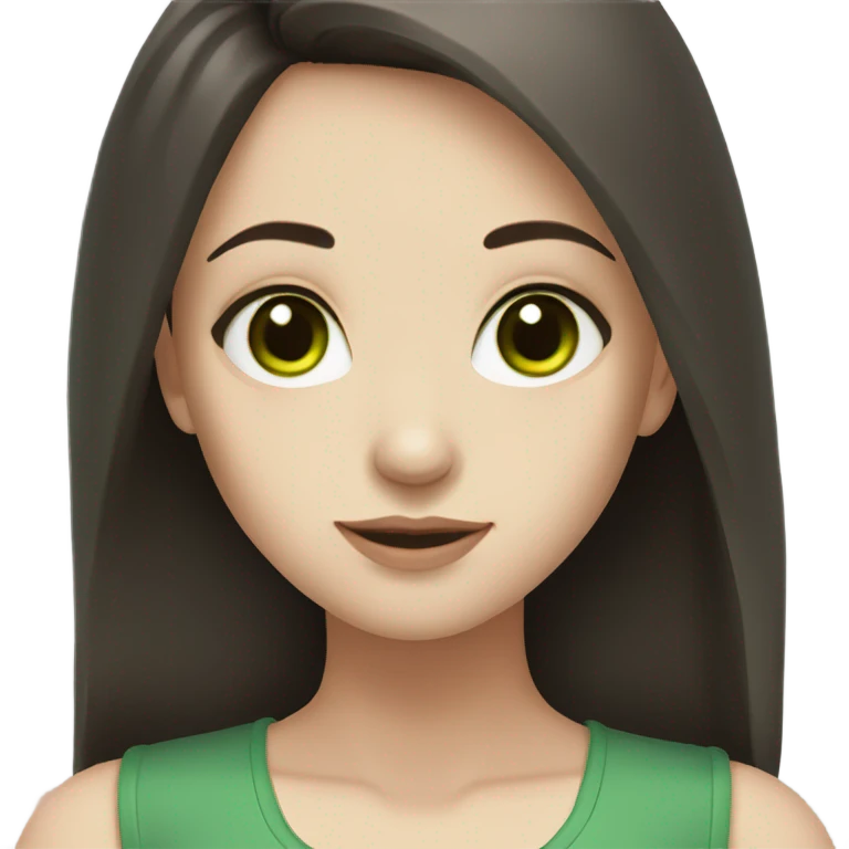 Girl with green eyes, dark brown shoulder length hair, pale skin  emoji