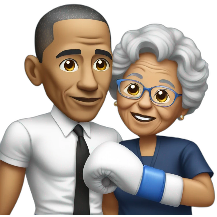 Barack Obama boxing with grandma emoji