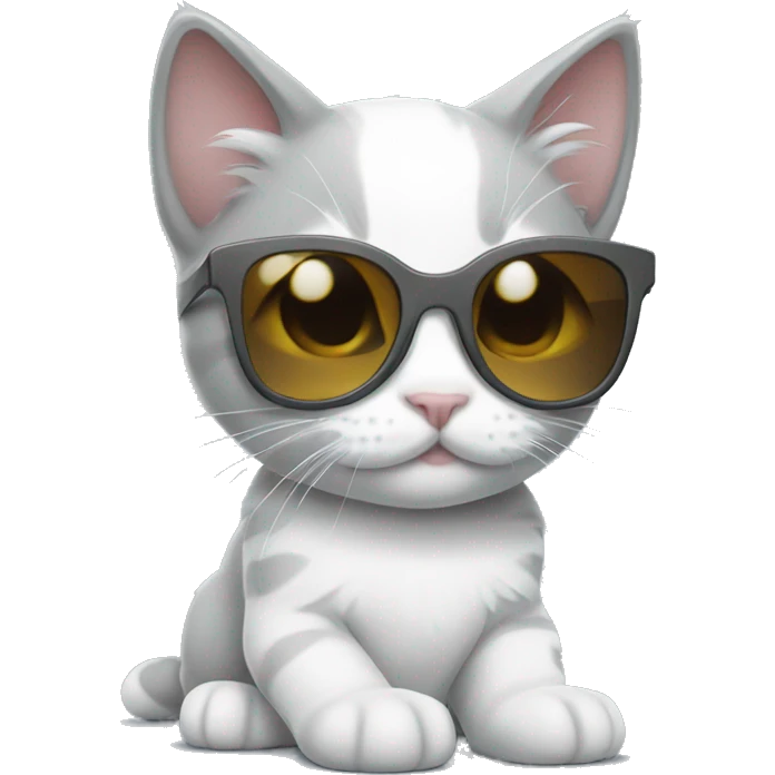 Grey and white kitten with sunglasses emoji