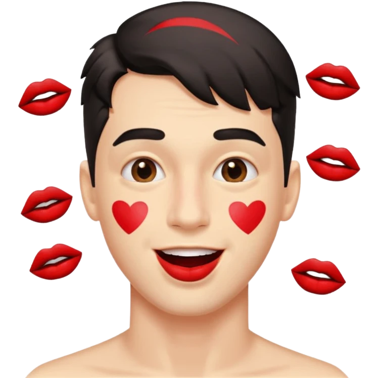 A guy with kiss mark all over his face acting crazy emoji