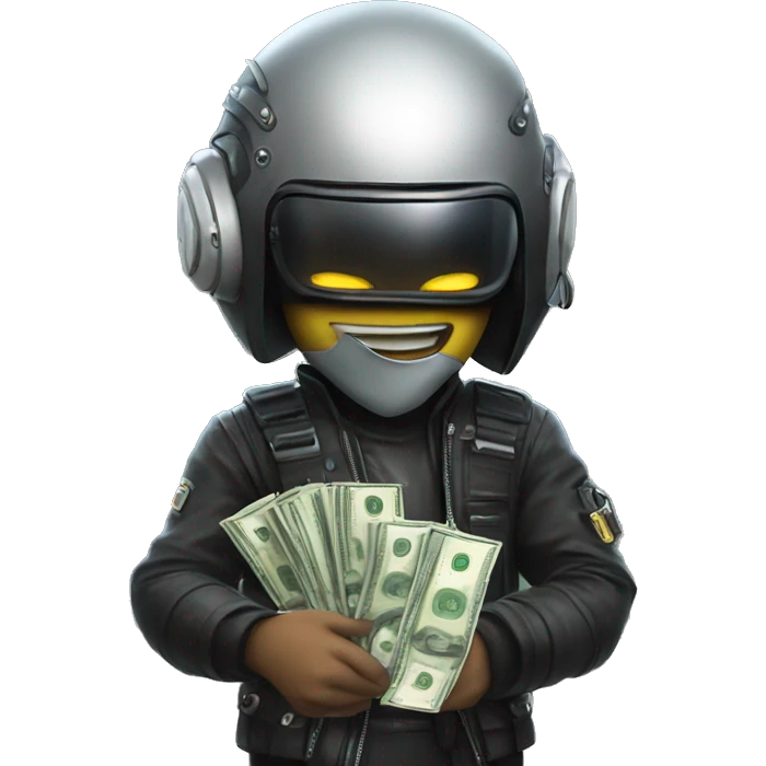 cyber punk with helmet holding cash emoji