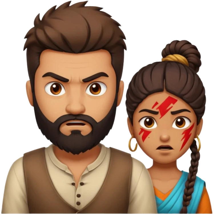 brother and sister fighting modern culture naughty  - indian skin and hairstyle - men beard  emoji