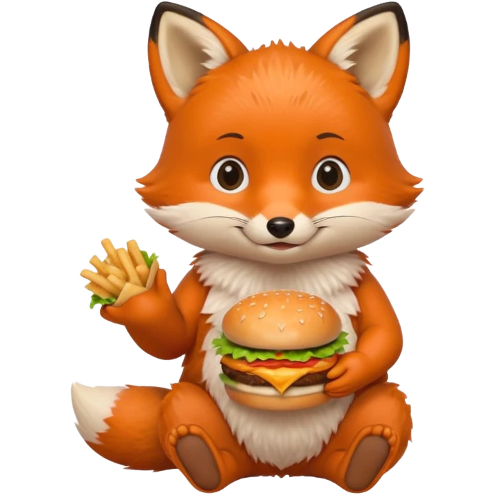 a sitting baby fox with a burger emoji