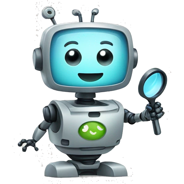 happy Robot with magnifying glass emoji