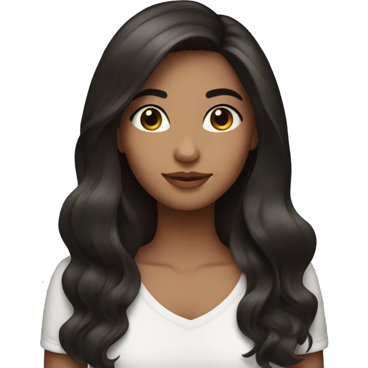 girl with long dark brown hair styled with a dyson emoji