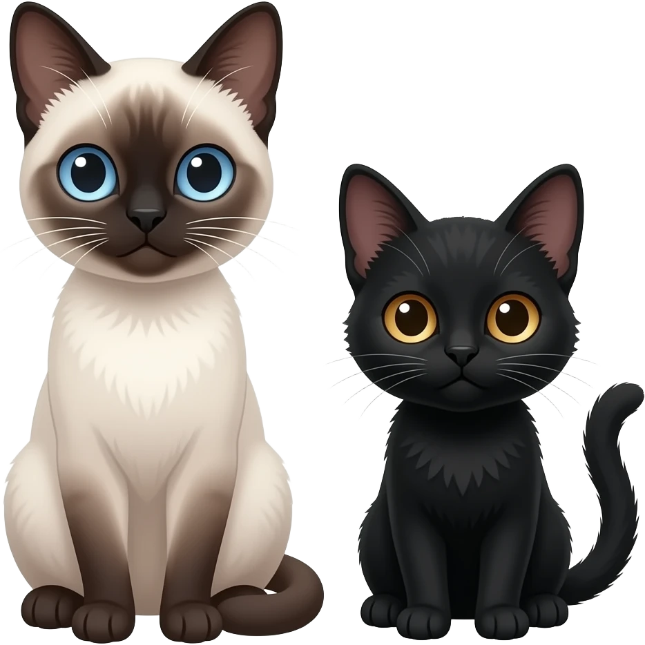 Haceme un gato blanco tipo siames color de los ojos azules con un gatito negro y los ojos marrones emoji
