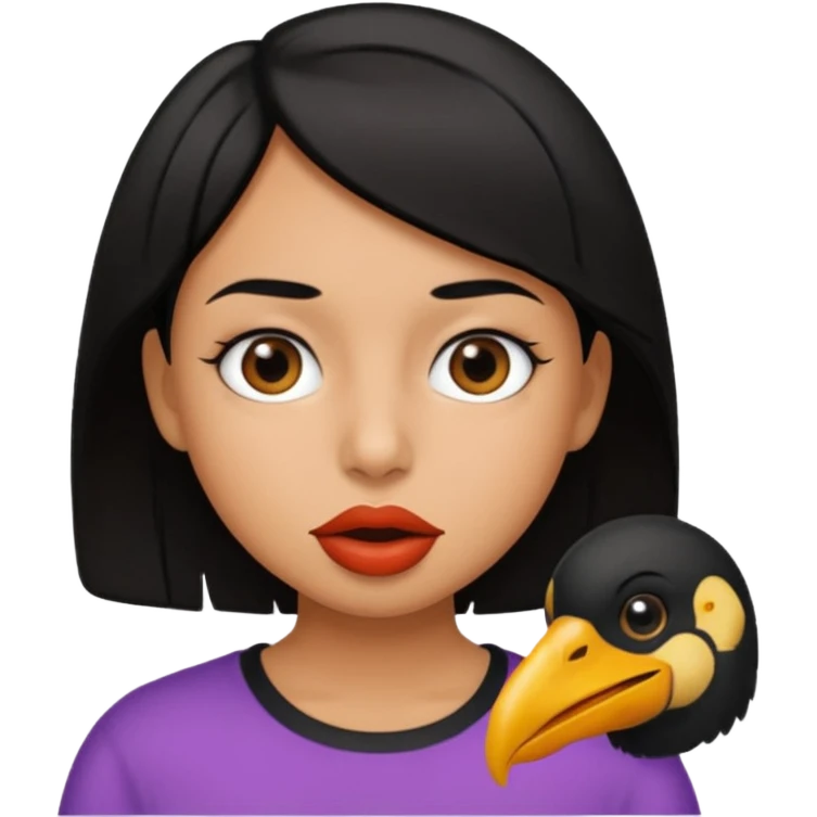 Niña con pelo corto negro con un pico en la boca  emoji