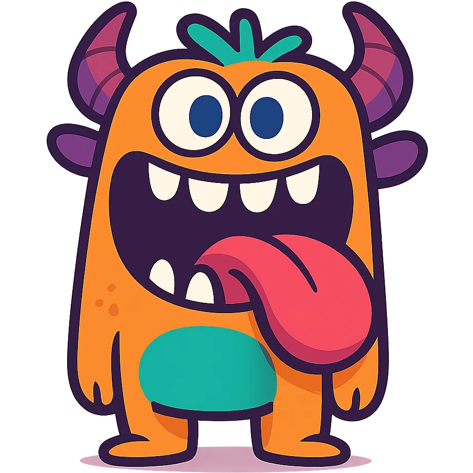 goofy creature with oversized mouth, big teeth, and tongue, cute style, vibrant colors, bold lines emoji