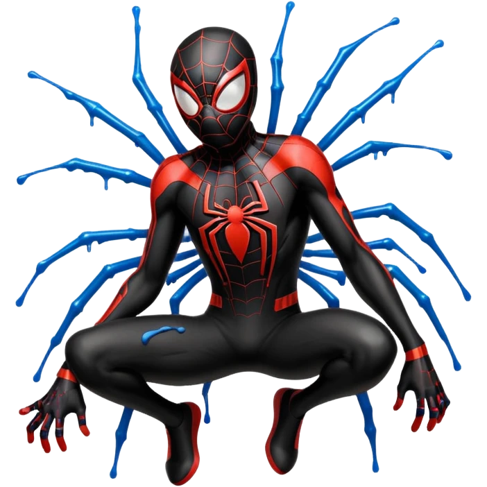 A stylized sticker of Miles Morales Spider-Man, urban graffiti art style, spray paint drips, neon accents. High contrast, cinematic lighting, thick white contour border, isolated on white background, sticker sheet aesthetic. emoji