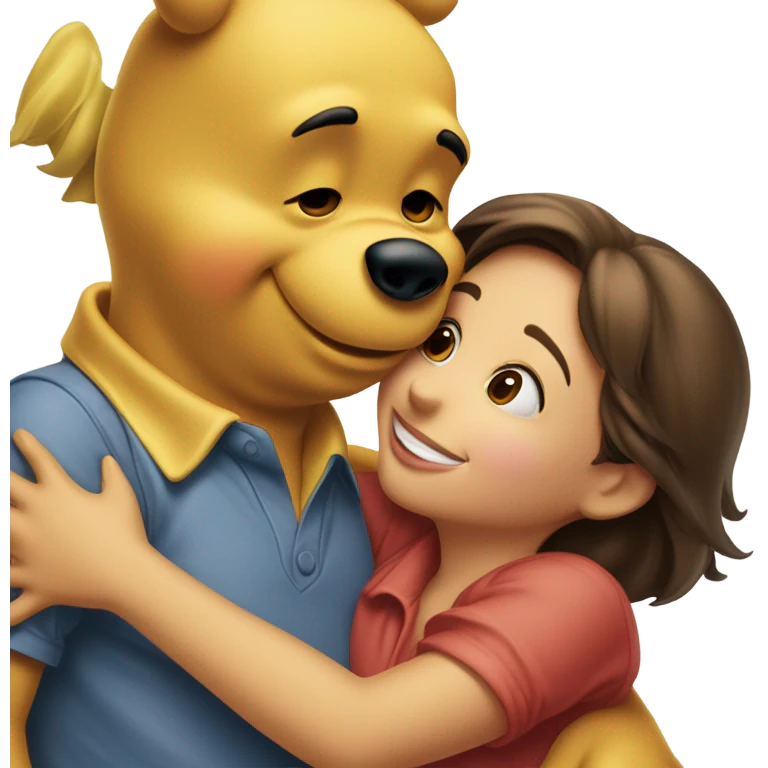 Pretty brunette getting kiss from Winnie the Pooh  emoji