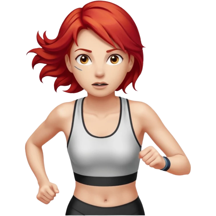 woman with red hair crossing a finish line emoji
