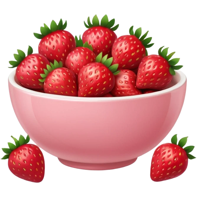 White ceramic bowl filled with fresh strawberries, pastel pink backdrop emoji