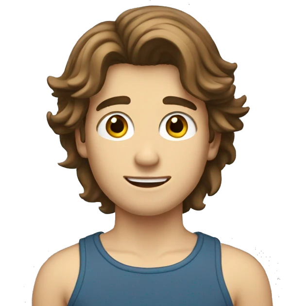 Teenager boy type italian, White skin, with long wavy brown hair (Which go down behind to the nape of the neck), Little bit dezoom emoji
