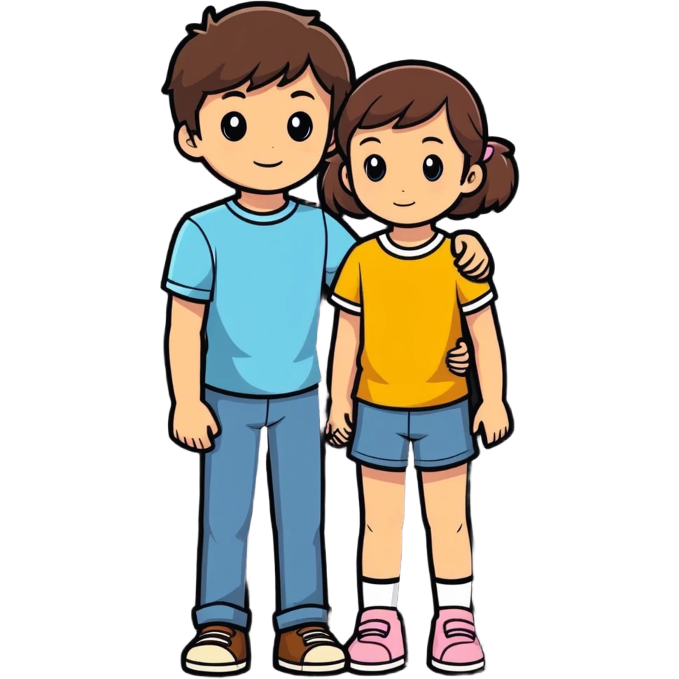 Brunette big brother and little sister together emoji