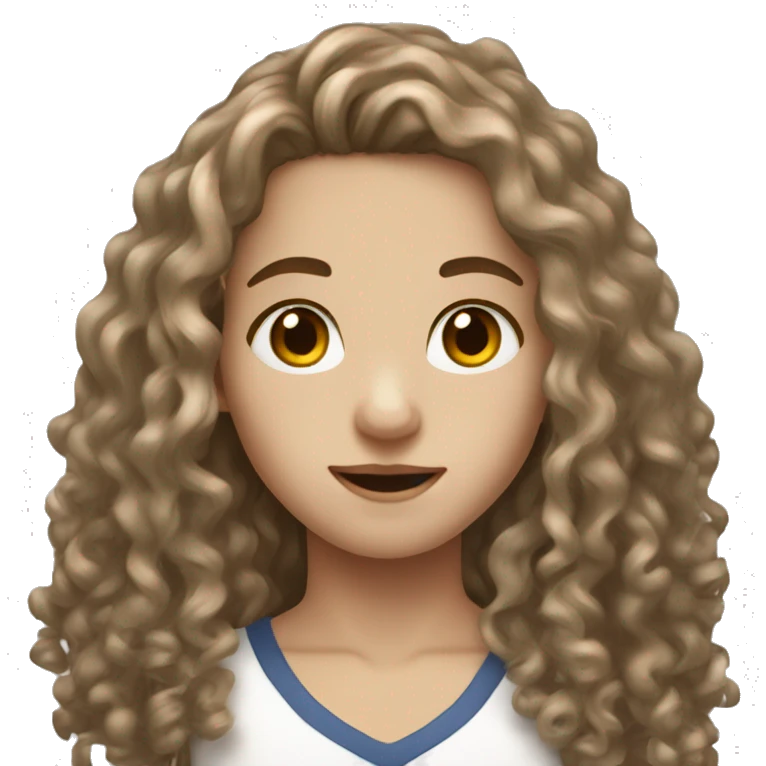 White pale Teen with brown long curly hair and brown eyes  emoji