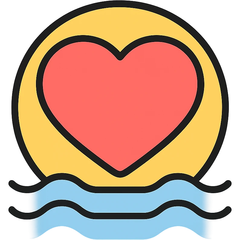glowing heart with calm waves and gentle colors, color outline icon emoji