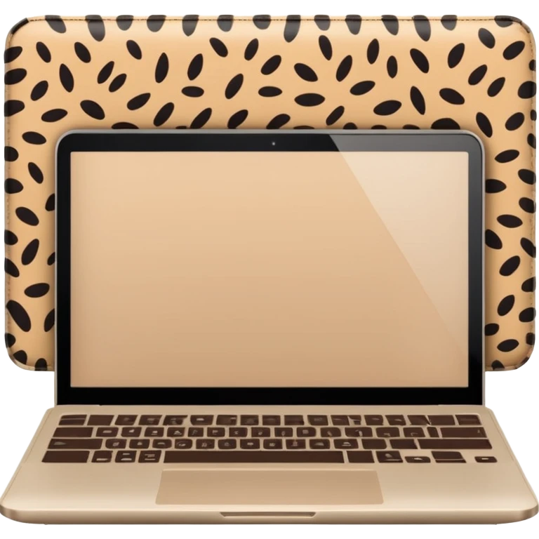 minimal flat emoji of an open laptop with a leopard-print cover, clean vector lines, warm beige and brown tones, modern aesthetic, transparent background, high-quality icon emoji