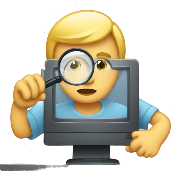 man using magnifying glass to read a computer monitor emoji