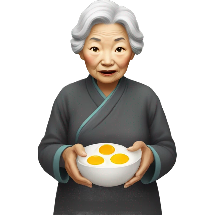 a chinesse old woman eating egg emoji