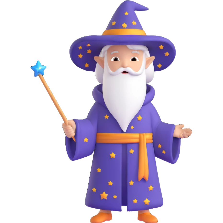 wizard kid with a starry robe and magic wand emoji