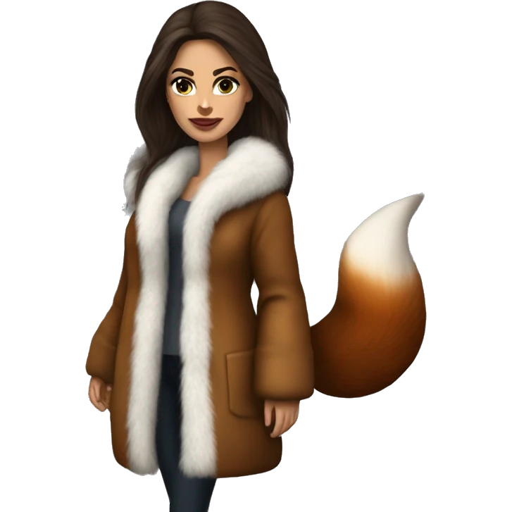 Beautiful Woman Realistic long hair brunette Mob wife big brown fox fur coat  emoji