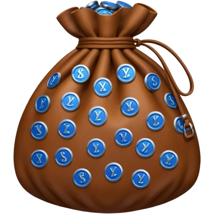 brown money bag of blue coins emoji