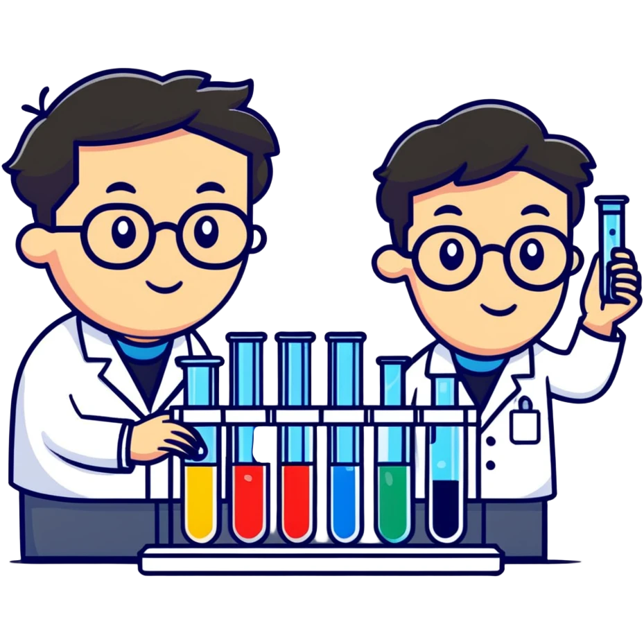 scientist comparing two test tubes labeled A and B emoji
