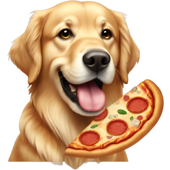 Golden retriever with pizza in his mouth  emoji