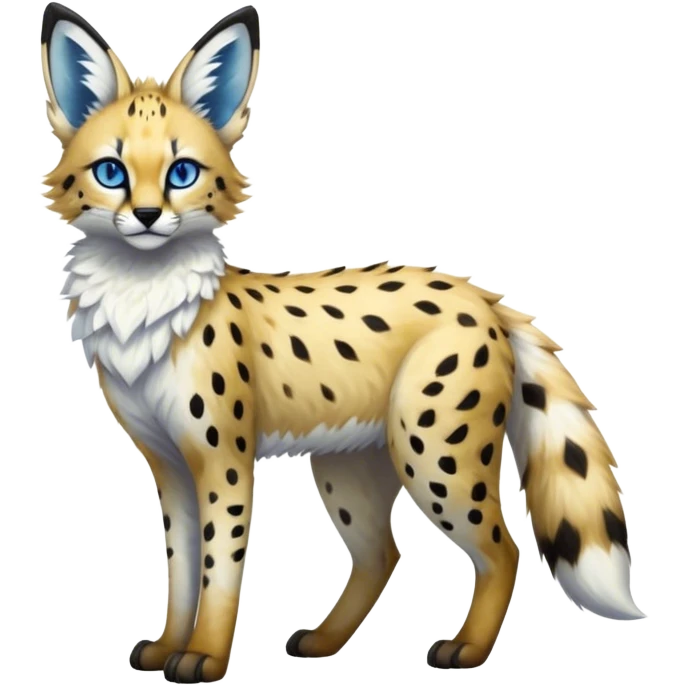 Epic Feral Rare Fantasy shiny cool fluffy Vernid-Trico-Fox-Serval-species-hybrid-animal by LiLaiRa, random markings, tufted ears, full body emoji