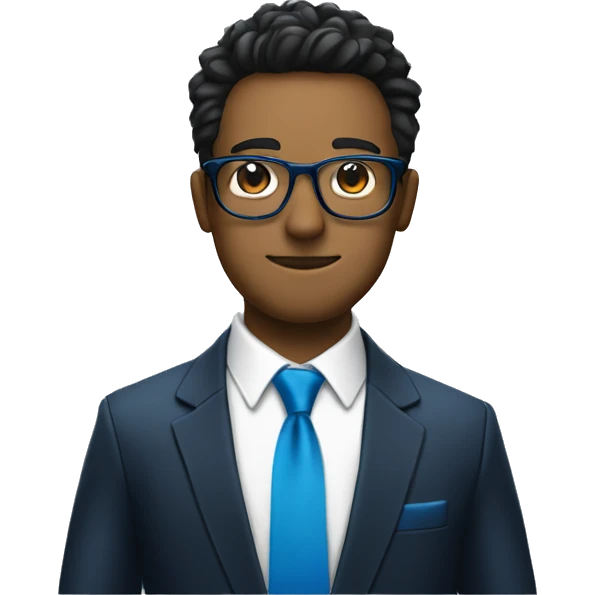 blue tie on formal suit with black glasses and a blue spike on his shoulder emoji