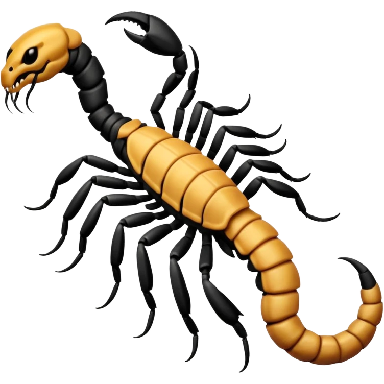 A 3D cartoon scorpion tattoo on a forearm, black ink, detailed stinger and claws, soft lighting, Memoji-style realism. emoji