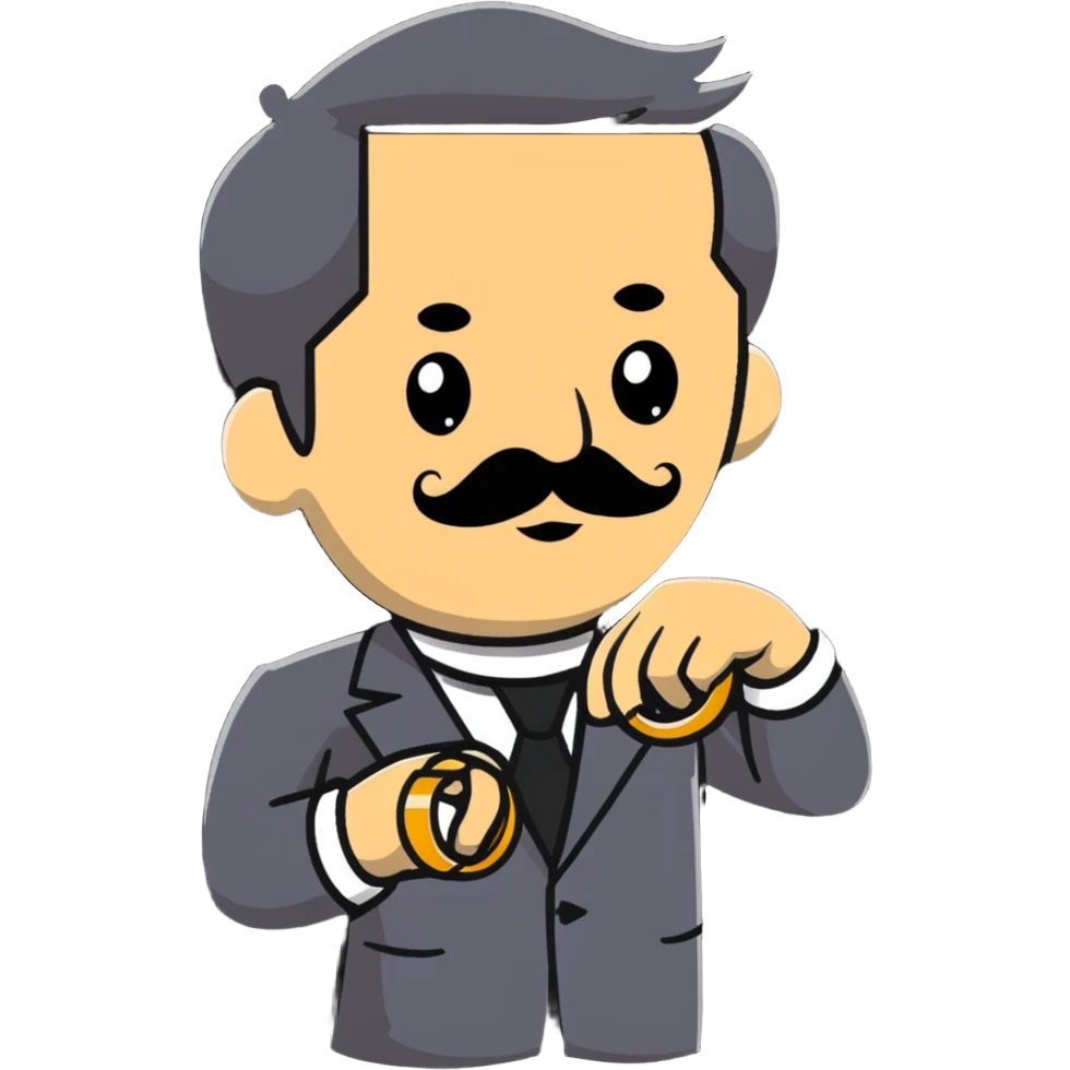 italian man Luigi Mangione with mustache wearing a large gold wedding band ring emoji