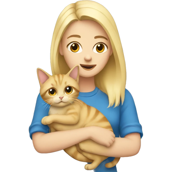 blonde holds cat in her arms emoji