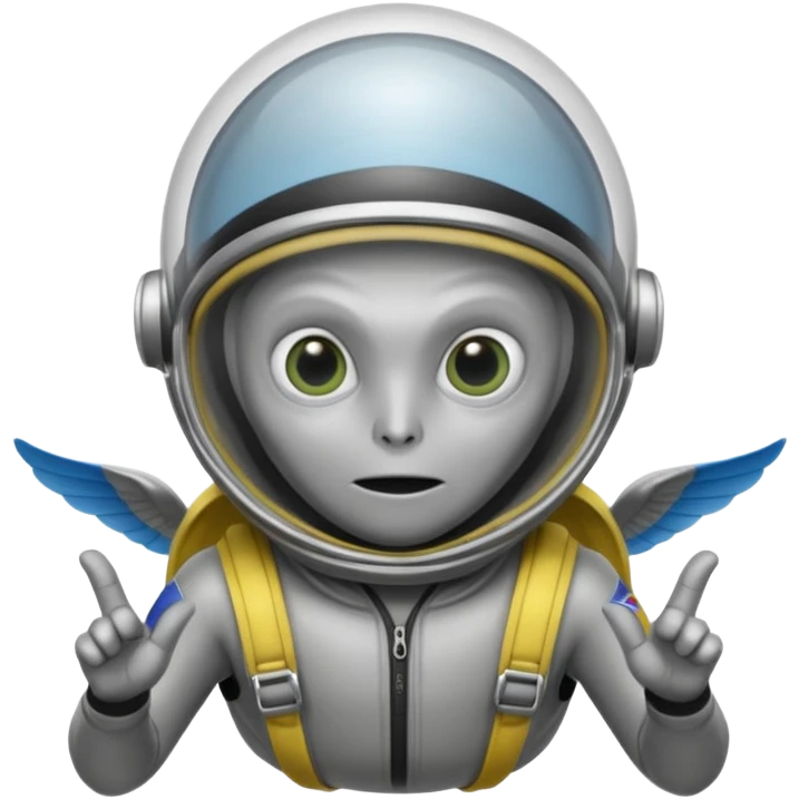 Skydiving gray alien with parachute and UFO emoji