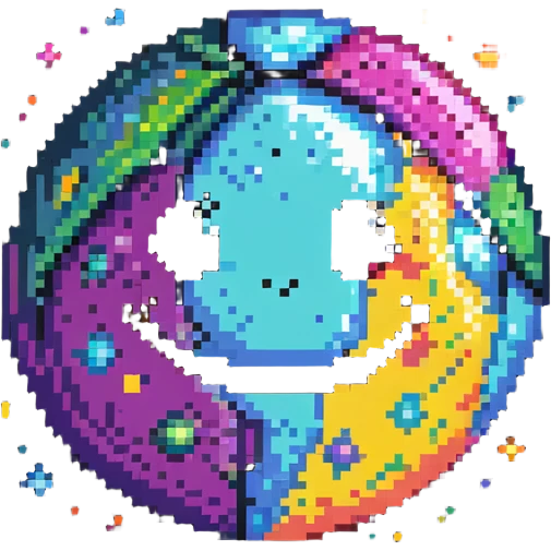 vibrant multicolored planet with bright spots and a happy smiling face emoji