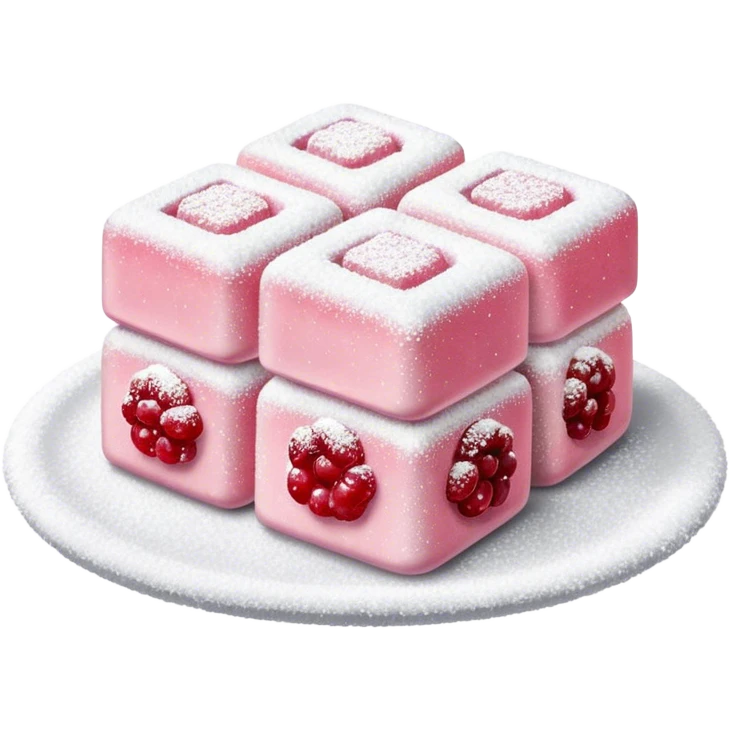 Cinematic Realistic Turkish Delight Dessert Emoji, featuring delicate, chewy confections dusted with powdered sugar rendered with vibrant textures and soft, inviting lighting. emoji