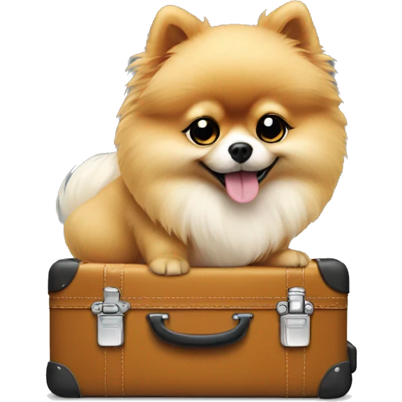 Sitting small Pomeranian dog suitcase with suitcase  emoji