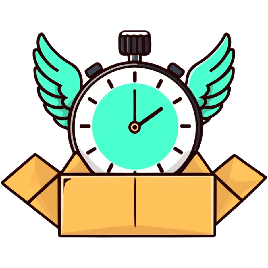 stopwatch with wings and a package, fastest delivery emoji