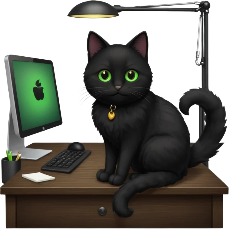 black office cat working at its desk emoji