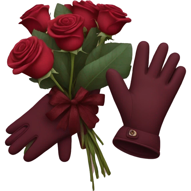 bouquet of burgundy roses next to gloves emoji