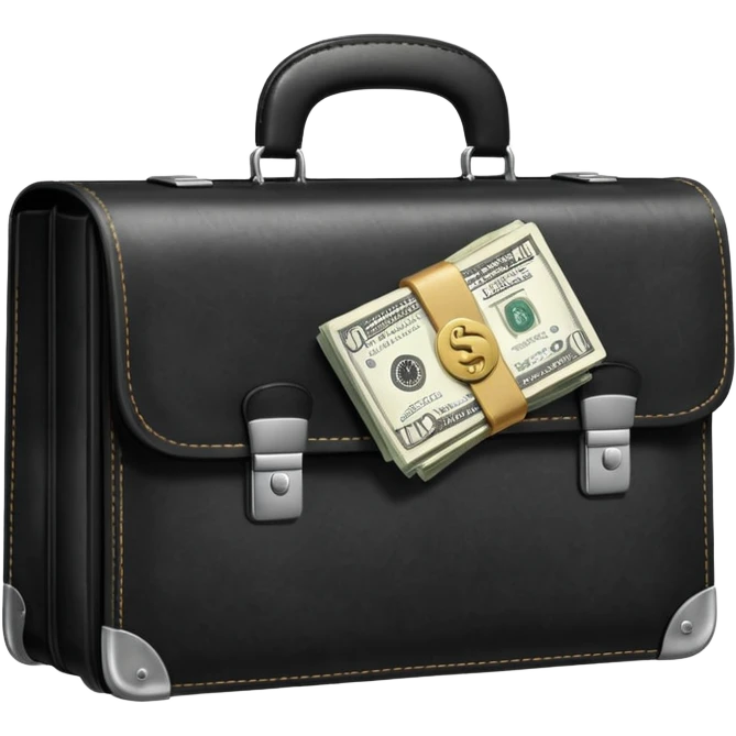 maletin cerrado que se le escapan un par de billetes por los costados emoji