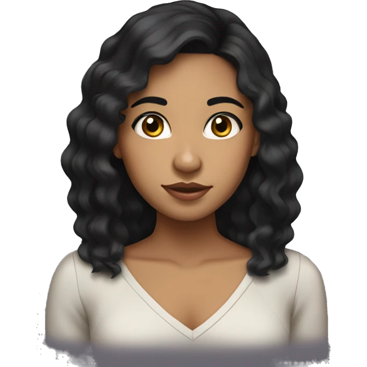 A teen Latina girl with straight to wavy black hair and black eyes, pretty, mixed race skin emoji