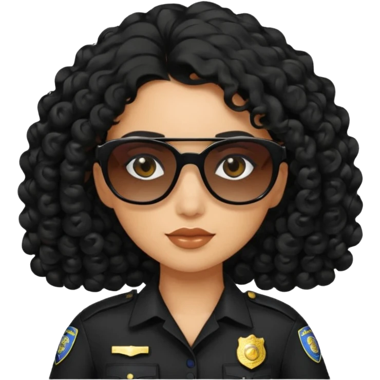woman police wearing black dress with sun glasses curly hair emoji