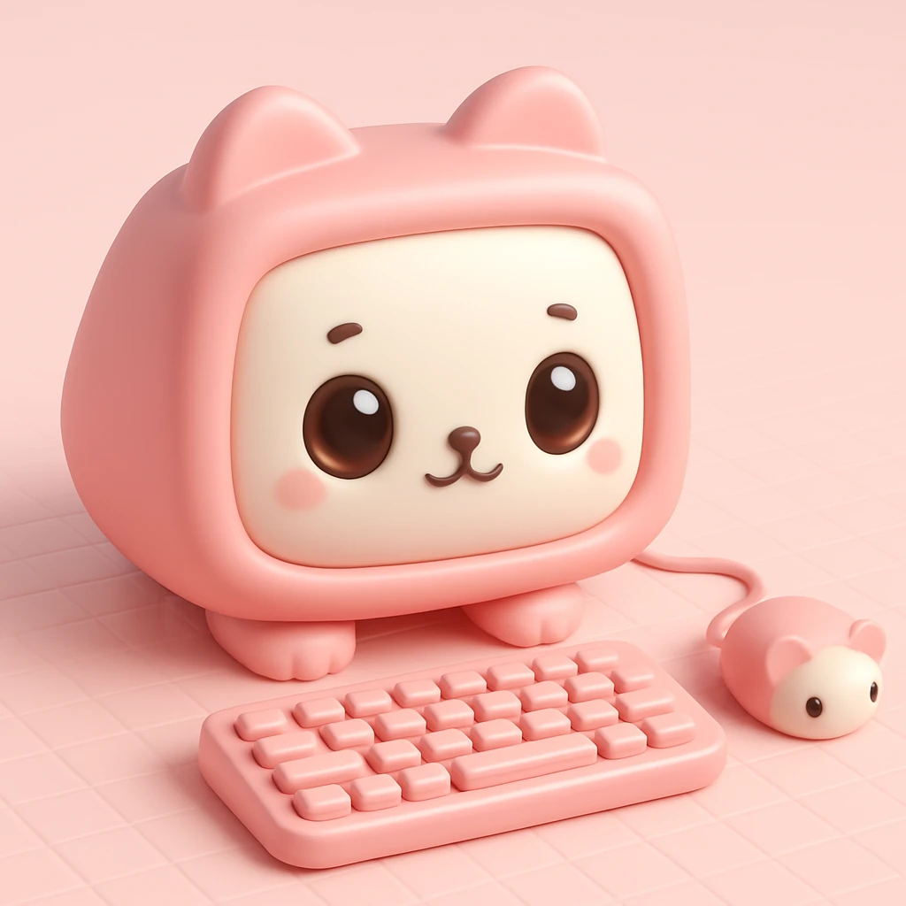3D iOS style emoji of a cat-shaped computer with a pink color scheme, mimicking the colors and composition of the reference image. emoji