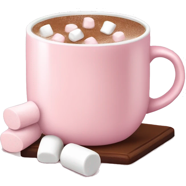 Light Pink mug of hot chocolate with marshmallows  emoji