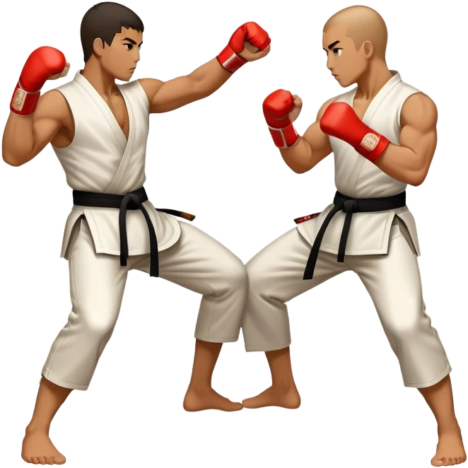 Round emblem symbolizing striking martial arts. The emblem features two fighters in dynamic stances, one delivering a powerful punch while the other defends with a block. In the center, a stylized fist and foot crossed to represent the essence of striking.  emoji